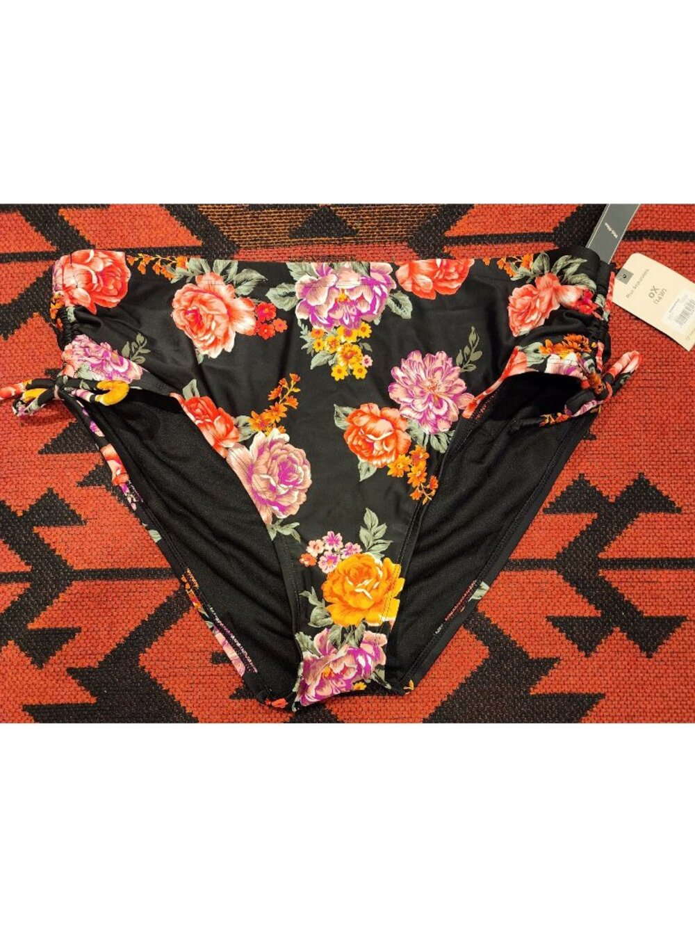 NEW Floral High-Waisted Bikini Bottoms Adjustable Side Ties Mid-Rise PLUS 0X